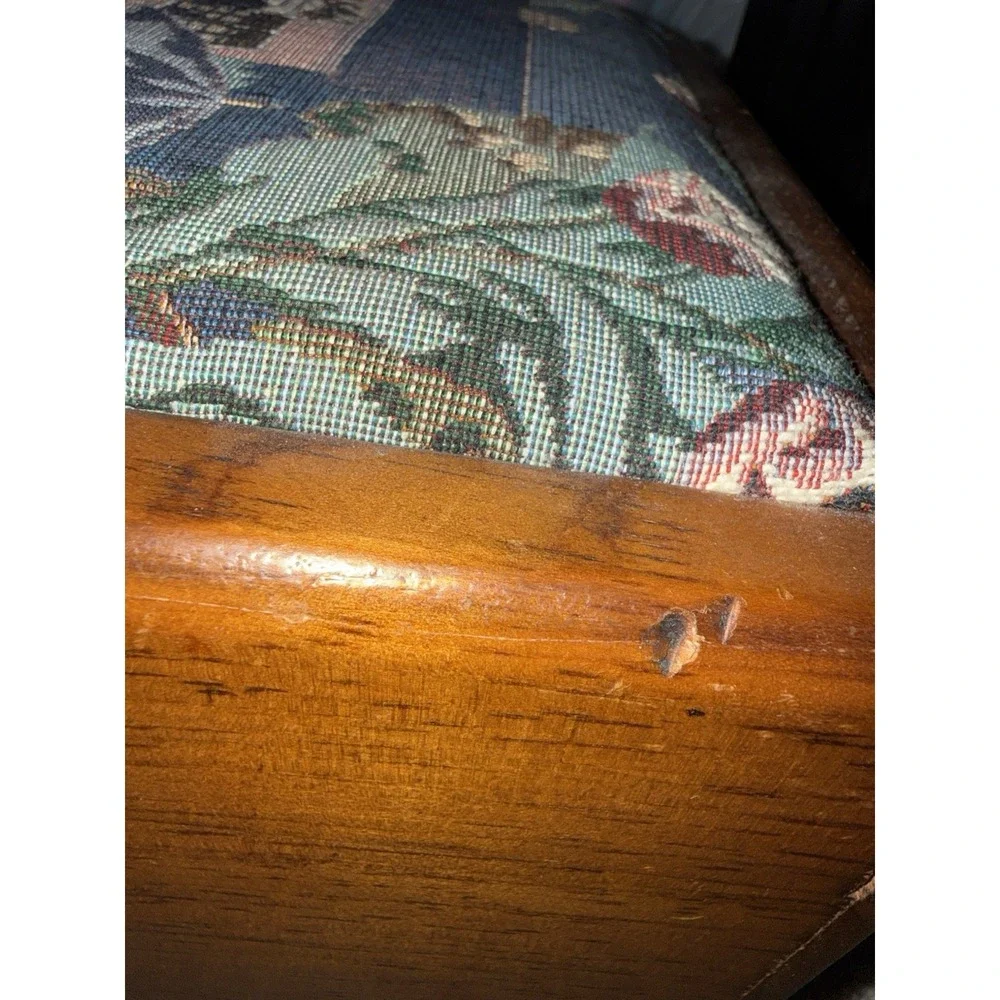 Wooden Vintage Box Hinged Lid Tapestry Man Dog‎ Pictorial Fabric Top Recipe